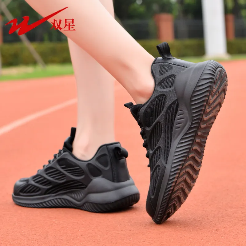 Binary Cushioning Rebound Lightweight Breathable Slip Resistant Low Top Casual Shoes Unisex All Black-5