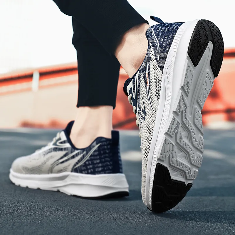 Binary Shock Absorbing, Non Slip, Wear Resistant, Breathable And Lightweight Low Top Running Shoes Men's Beige Blue-6