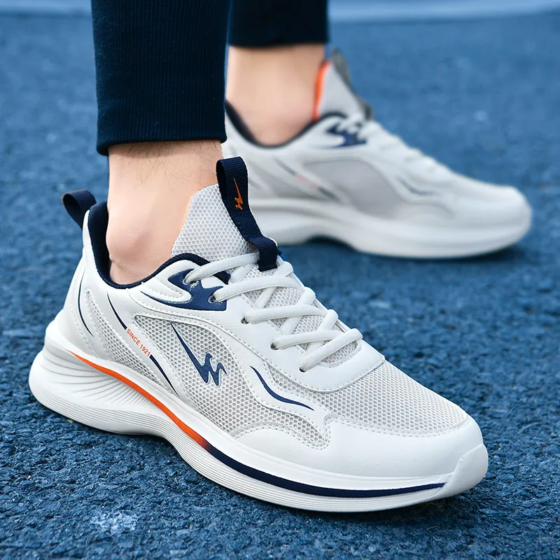 Binary Cushioning, Lightweight, Breathable, Slip Resistant Low Top Running Shoes Men's Ivory White-6