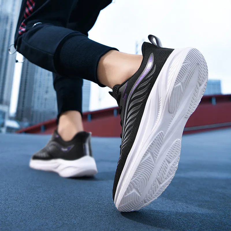 Binary Cushioning Rebound Lightweight Breathable Slip Resistant Low Top Running Shoes Men's Black-4
