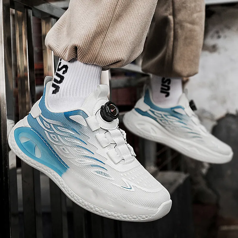 Binary Low Top Running Shoes Men's White Blue-9
