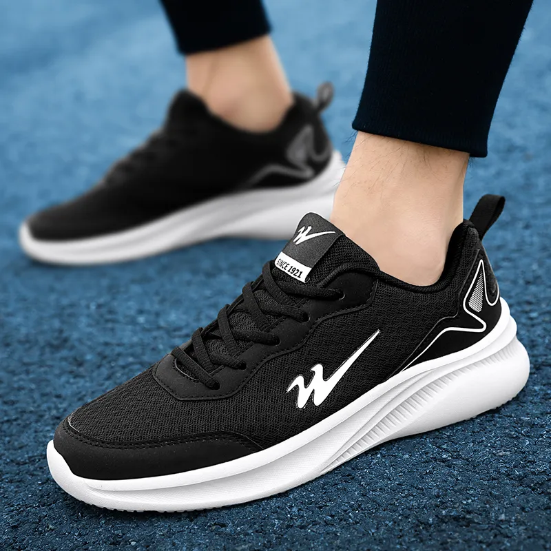 Binary Low Top Casual Running Shoes Men's Black White-5