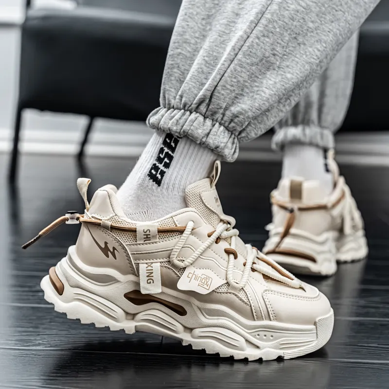 Binary Low Top Chunky Sneakers Men's Beige-7