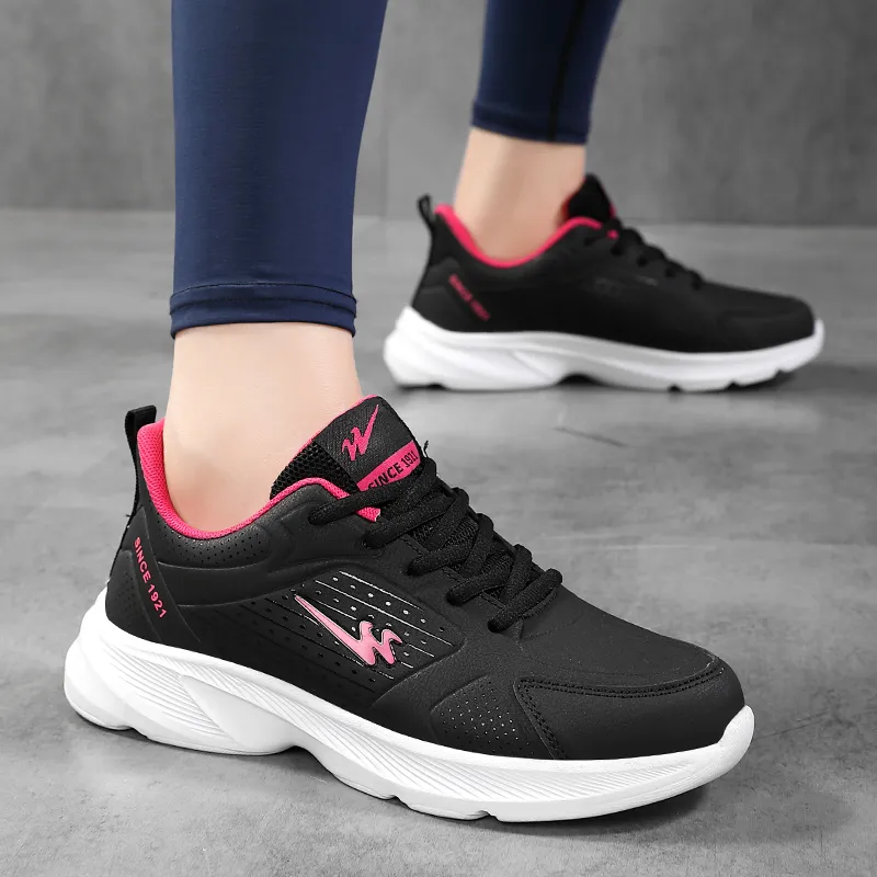 Binary Low Top Running Shoes Women's Black Rose Red-5