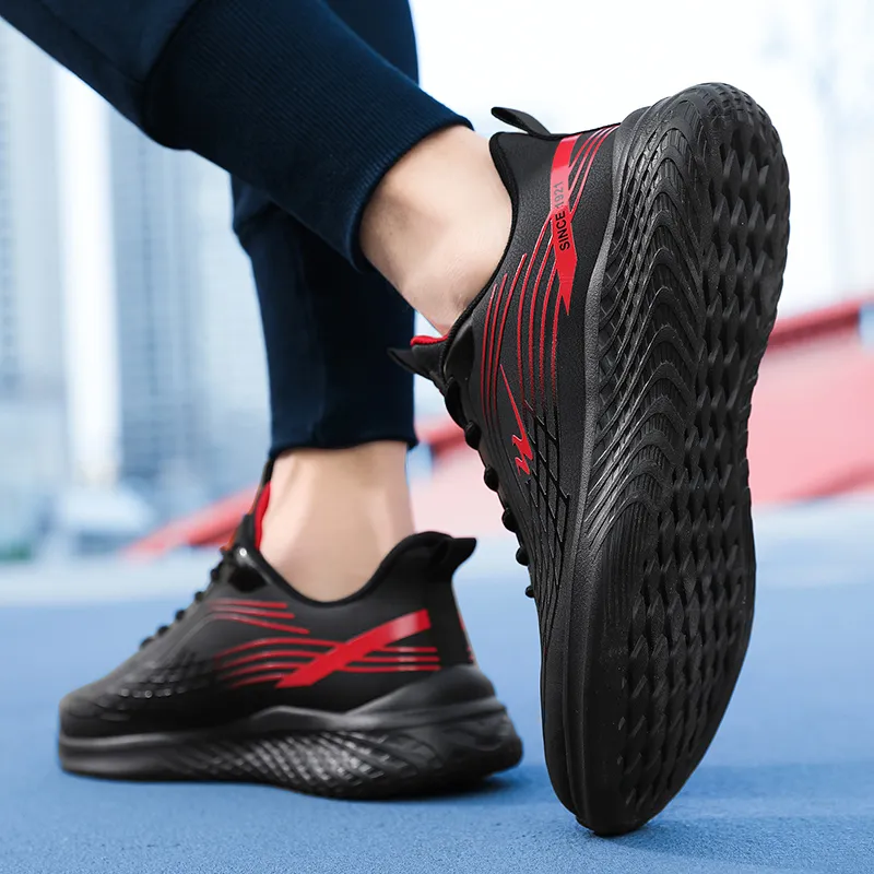 Binary Low Top Running Shoes Men's Black Red-6