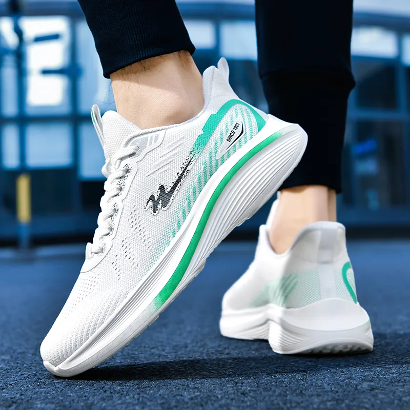 Binary Running Shoes Men Low Top White/Green-8