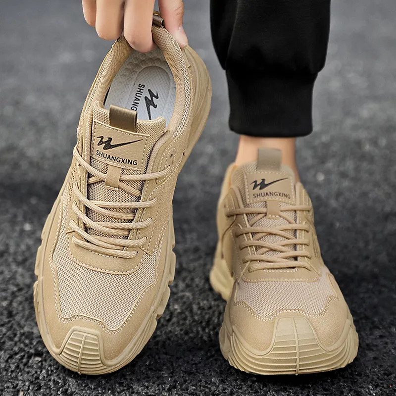 Binary Lightweight Height Increasing Rebound Low Top Casual Shoes Men's Khaki-7