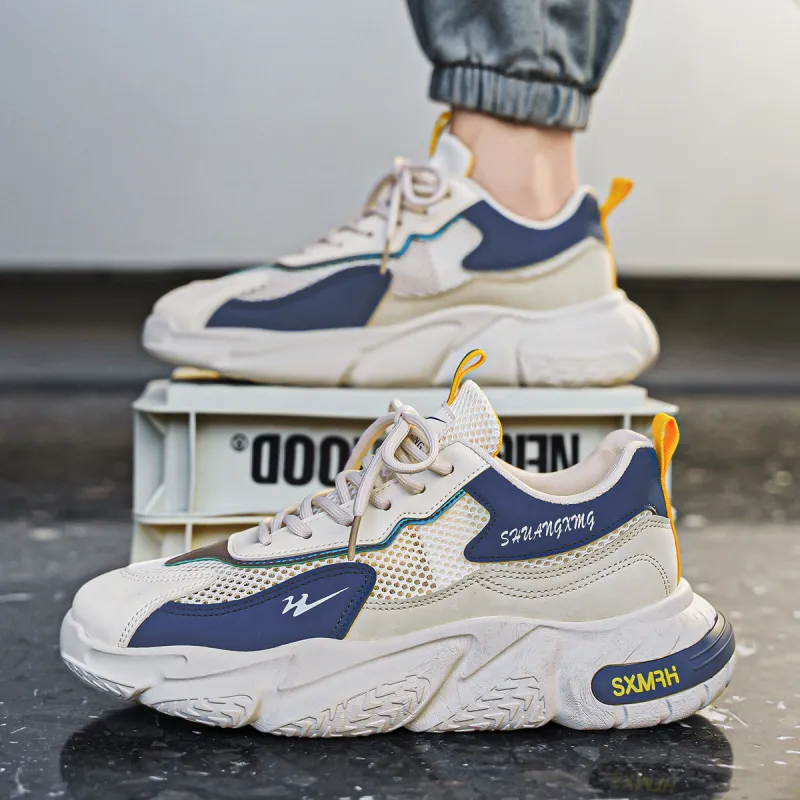 Binary Low Top Chunky Sneakers Men's Beige Blue-7