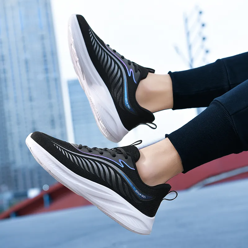 Binary Cushioning Rebound Lightweight Breathable Slip Resistant Low Top Running Shoes Men's Black-3