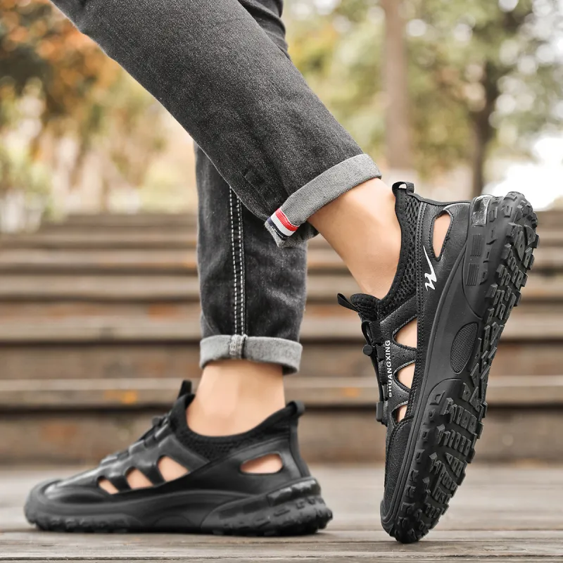 Binary Cushioned Anti Slip Wear Resistant Waterproof Breathable Lightweight Low Top Outdoor Shoes Men's Black-6