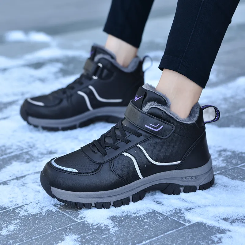 Binary Slip Resistant, Abrasion Resistant, Height Adjustable, Thermal High Top Casual Shoes Women's Black Purple-6