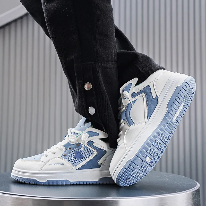 Binary Low Top Skateboard Shoes Men's White Blue-10
