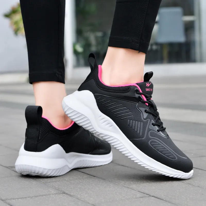 Binary Low Top Running Shoes Women's Black Rose Red-7