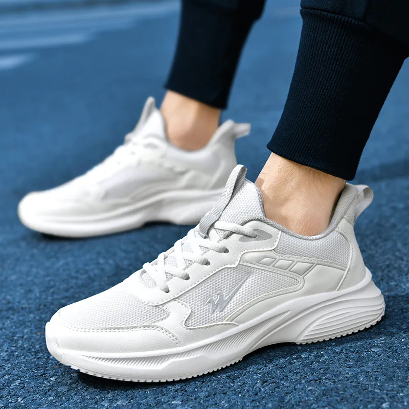 Binary Cushioning Rebound Lightweight Breathable Slip Resistant Low Top Running Shoes Men's White Gray-9