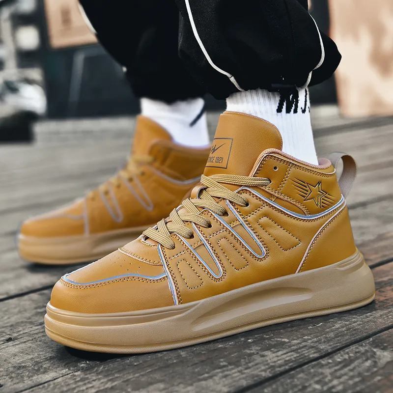 Binary Cushioning Height Increasing Lightweight Slip Resistant High Top Skateboard Shoes Men's Barley-4