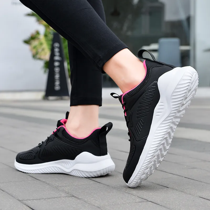 Binary Low Top Running Shoes Women's Black Rose Red-8