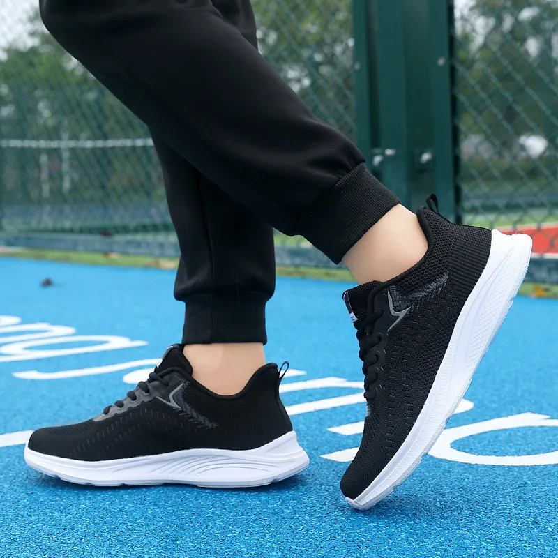 Binary Cushioning Anti Slip Wear Resistant Breathable Lightweight Rebound Low Top Running Shoes Men's Black-8