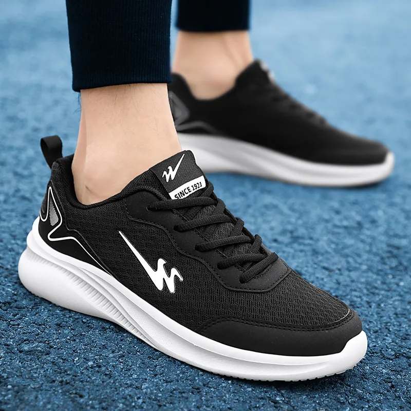 Binary Low Top Casual Running Shoes Men's Black White-6