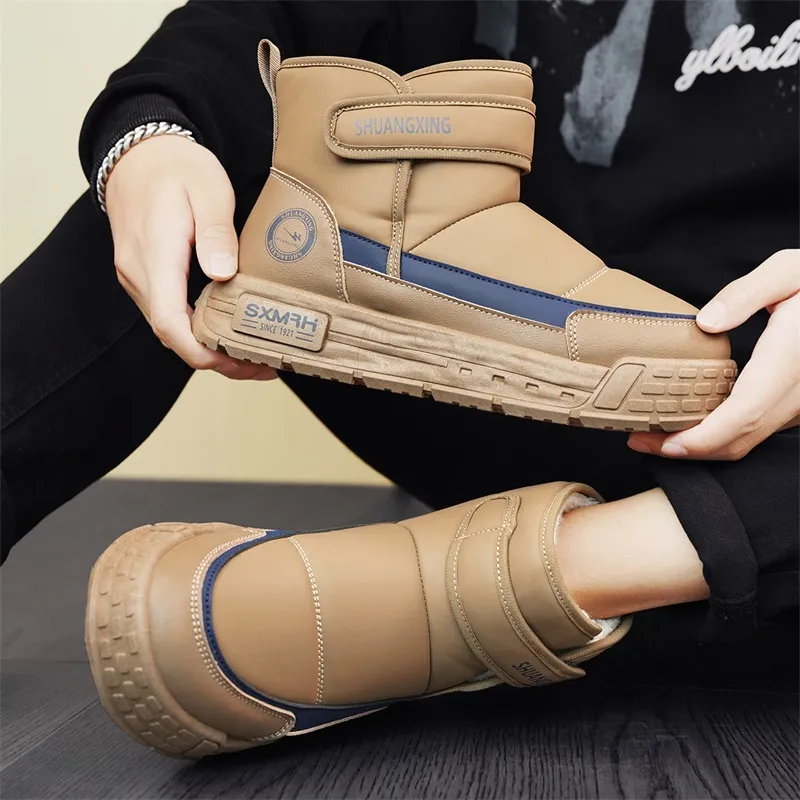 Binary Thermal Abrasion Resistant Slip Resistant Short Snow Boots Men's Khaki-6
