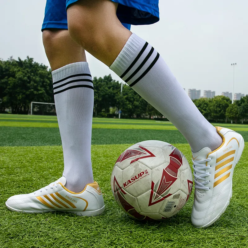 Binary TF Turf Shock Absorbers Slip Resistant, Abrasion Resistant, Lightweight Soccer Shoes Unisex White Gold-11