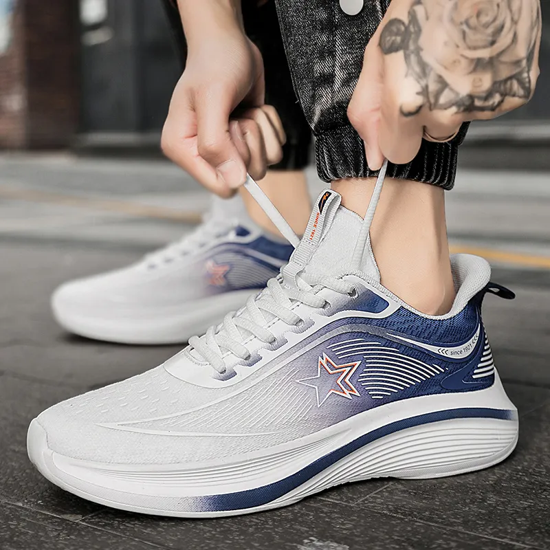 Binary Running Shoes Men Low Top White Dark Blue-8