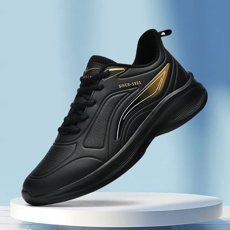 Binary Cushioning Lightweight Low Top Casual City Commute Training Running Shoes Men's Black Gold-3