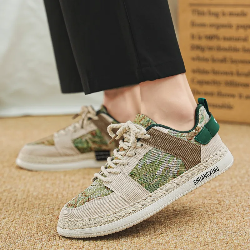 Binary Cushioning Abrasion Resistant Lightweight Breathable Slip Resistant Low Top Canvas Shoes Men's Beige Green-6
