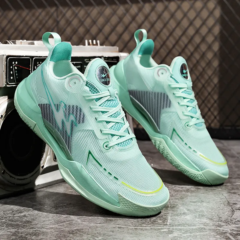 Binary Cushioning Support Abrasion Resistant Breathable Slip Resistant Low Top Basketball Shoes Unisex Ice Green-4