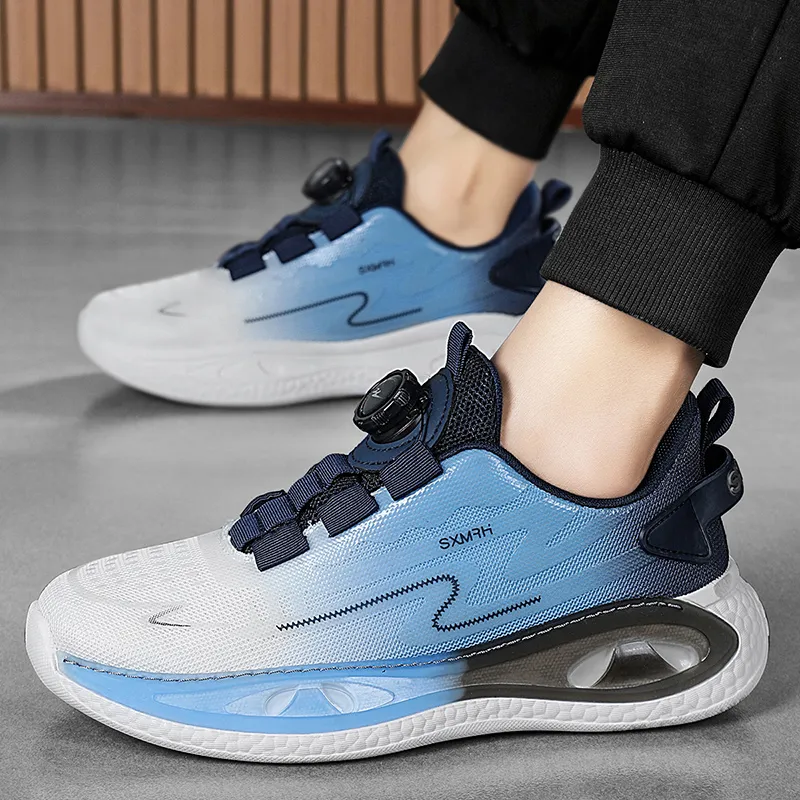 Binary Height Increasing Rebound Low Top Running Shoes Men's White Blue-10