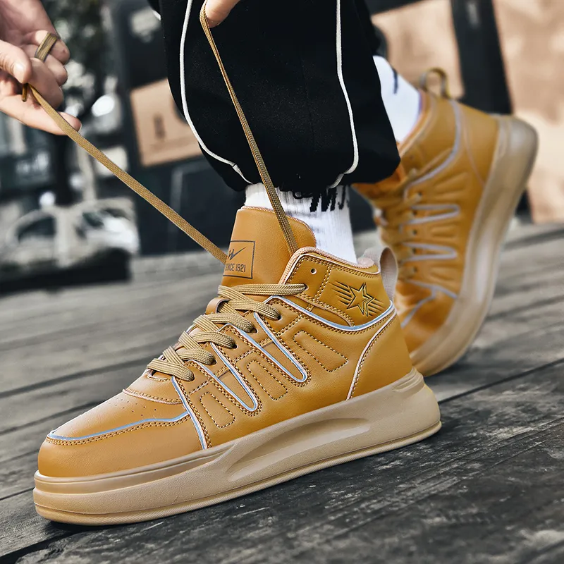 Binary Cushioning Height Increasing Lightweight Slip Resistant High Top Skateboard Shoes Men's Barley-7