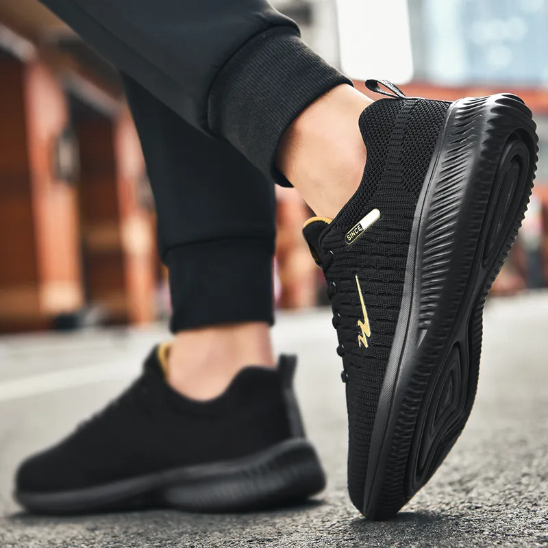 Binary Durable Cushioning Low Top Running Shoes Men's Black Gold-6