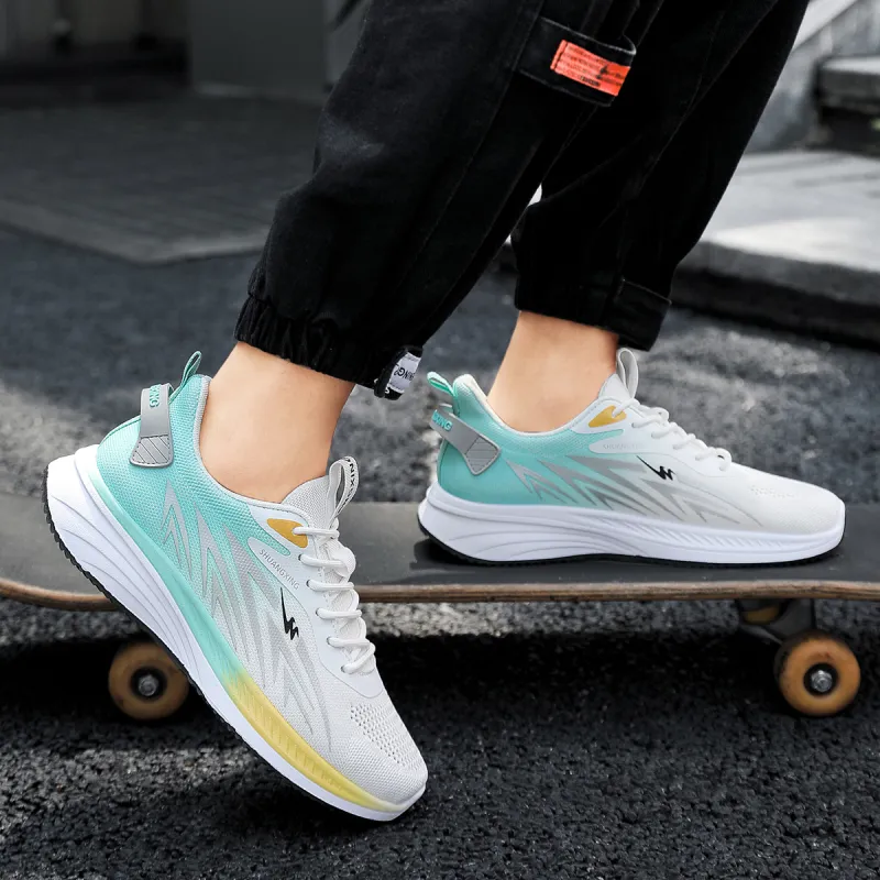 Binary Shock Absorbing, Non Slip, Wear Resistant, Breathable And Lightweight Low Top Running Shoes Men's White Green-8