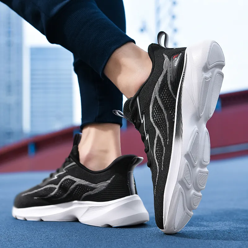 Binary Cushioning Lightweight Breathable Slip-Resistant Low-Top Running Shoes Men's Black-6