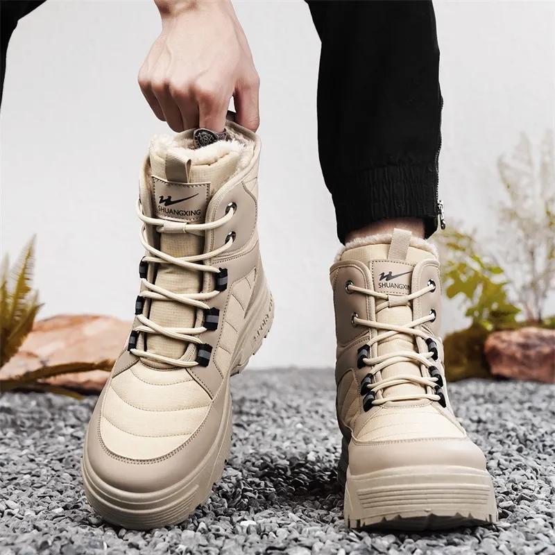 Binary Thermal Height Increasing Slip Resistant Coverage Snow Boots Men's Khaki-7