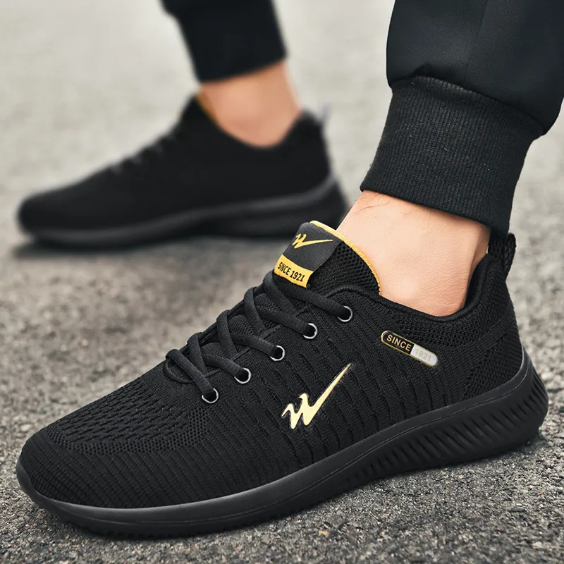 Binary Durable Cushioning Low Top Running Shoes Men's Black Gold-3