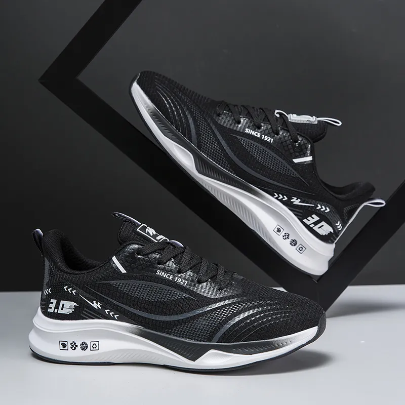 Binary Cushioning Rebound Abrasion Resistant Lightweight Slip Resistant Low Top Running Shoes Unisex Black White-2
