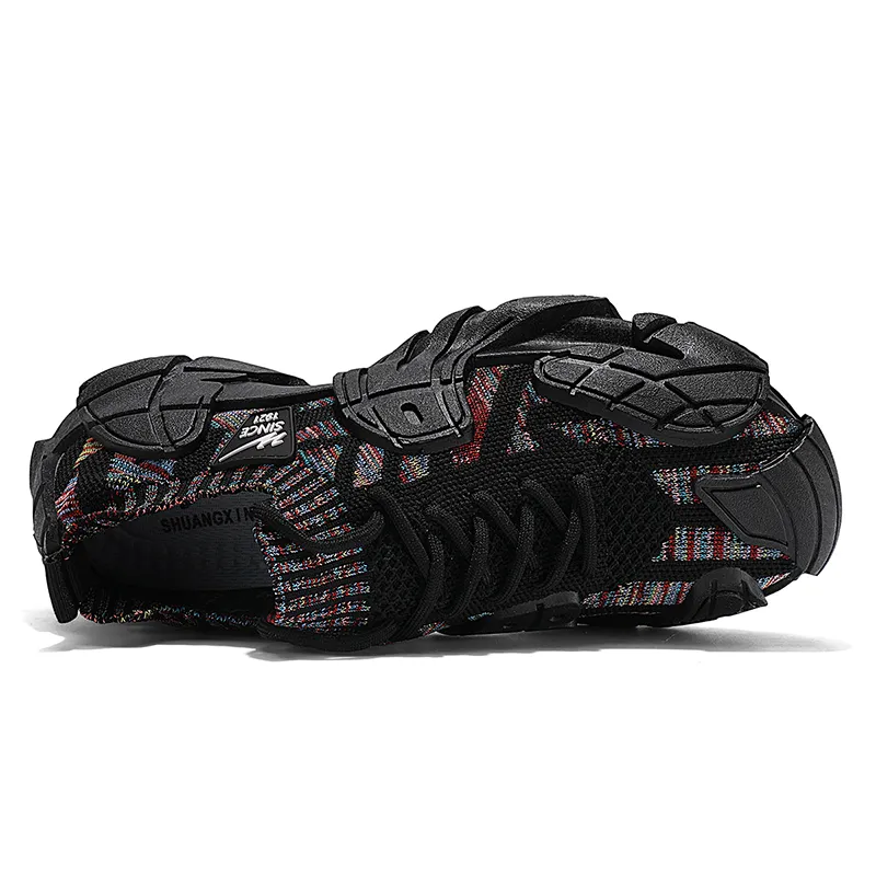 Binary Abrasion Resistant Slip Resistant Low Top Chunky Sneakers Men's Multicolor Black-3
