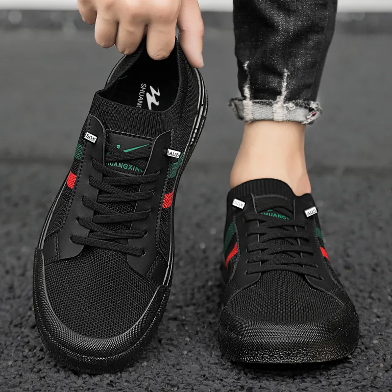 Binary Slip Resistant Cushioning Abrasion Resistant Lightweight Breathable Low Top Skateboard Shoes Men's Black-6