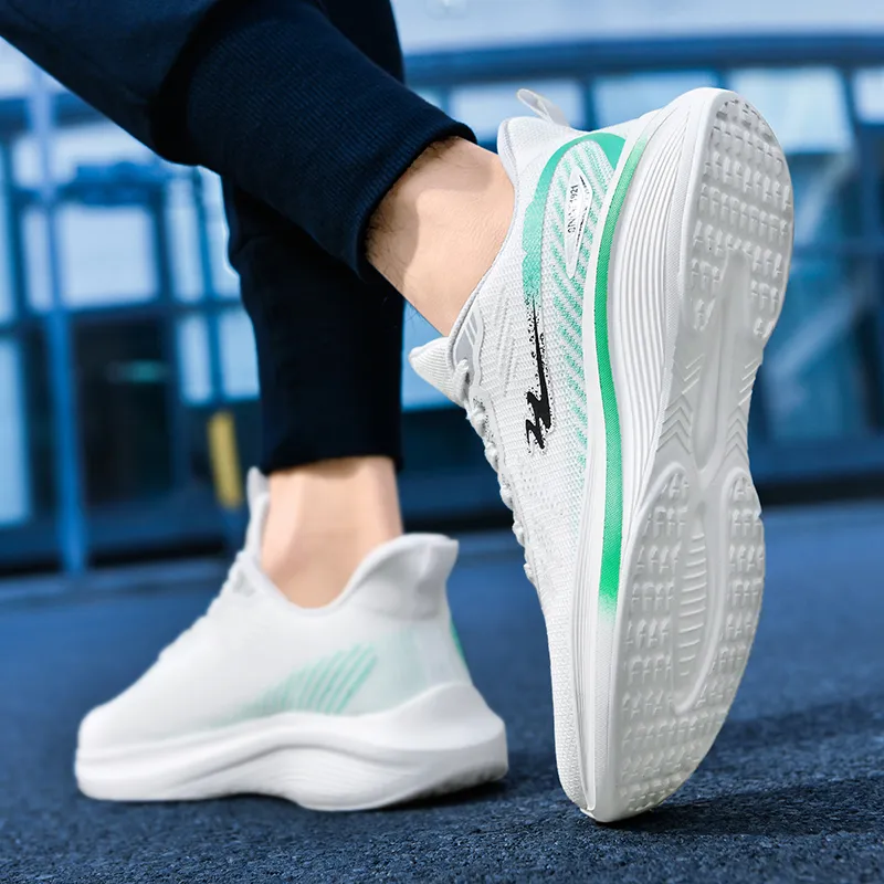 Binary Running Shoes Men Low Top White/Green-4