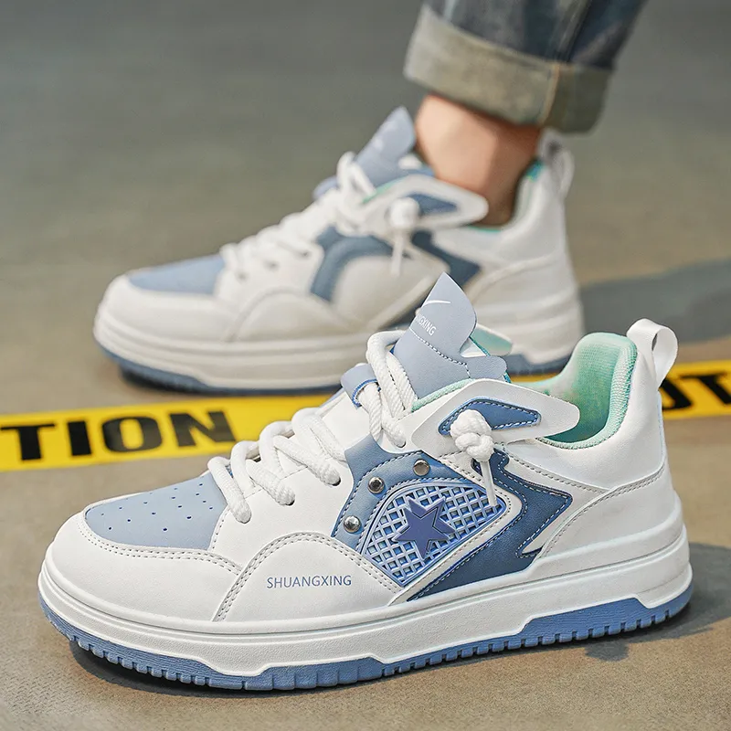 Binary Low Top Skateboard Shoes Men's White Blue-13