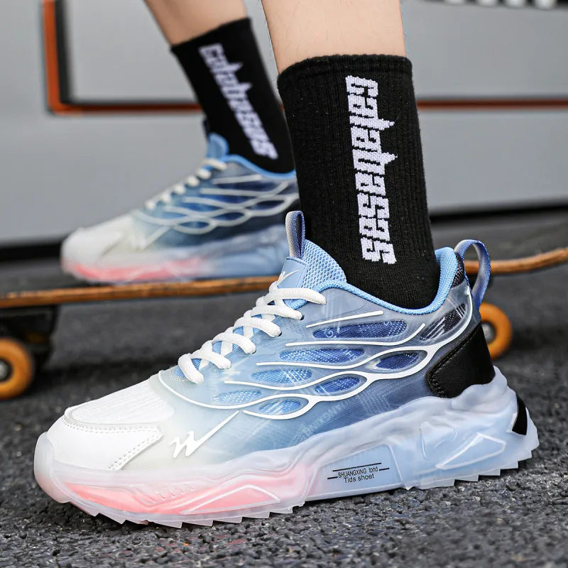Binary Cushioning Anti Slip Wear Resistant Breathable Height Increasing Low Top Running Shoes Men's White Blue-6