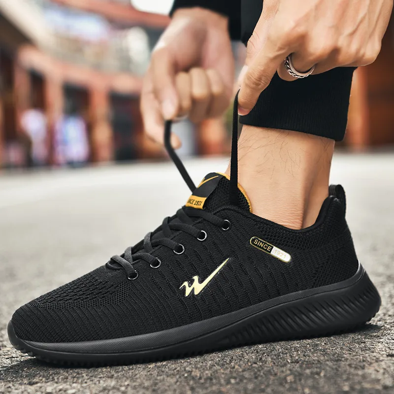 Binary Durable Cushioning Low Top Running Shoes Men's Black Gold-2
