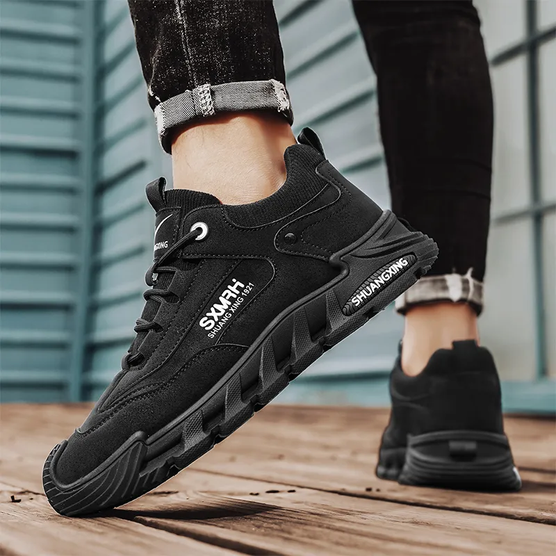 Binary Shock Absorbers With Slip Resistant And Abrasion Resistant Properties Low Top Casual Shoes Men's Black-5