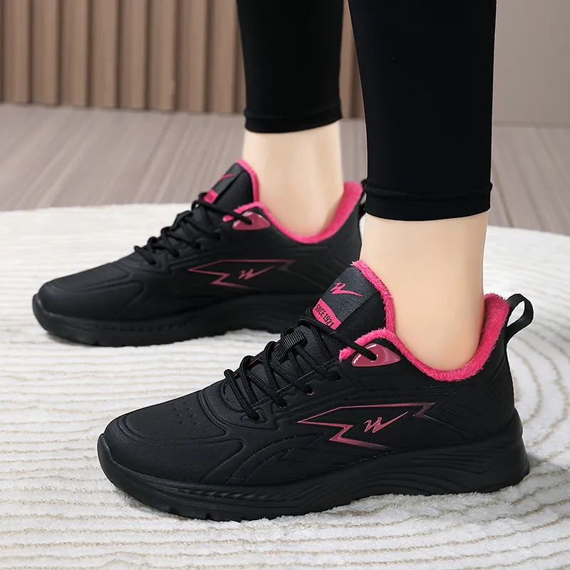 Binary Wear resistant And Lightweight Low Top Casual Shoes Women's All Black Red-4