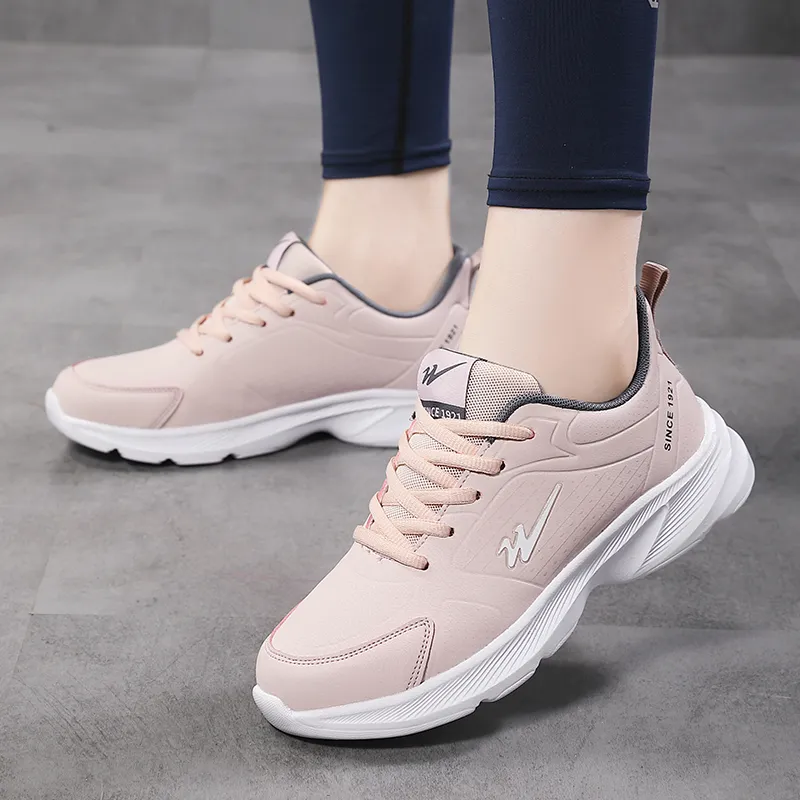 Binary Cushioning Height Increasing Lightweight Slip Resistant Low Top Casual Running Shoes Women's Pink-6
