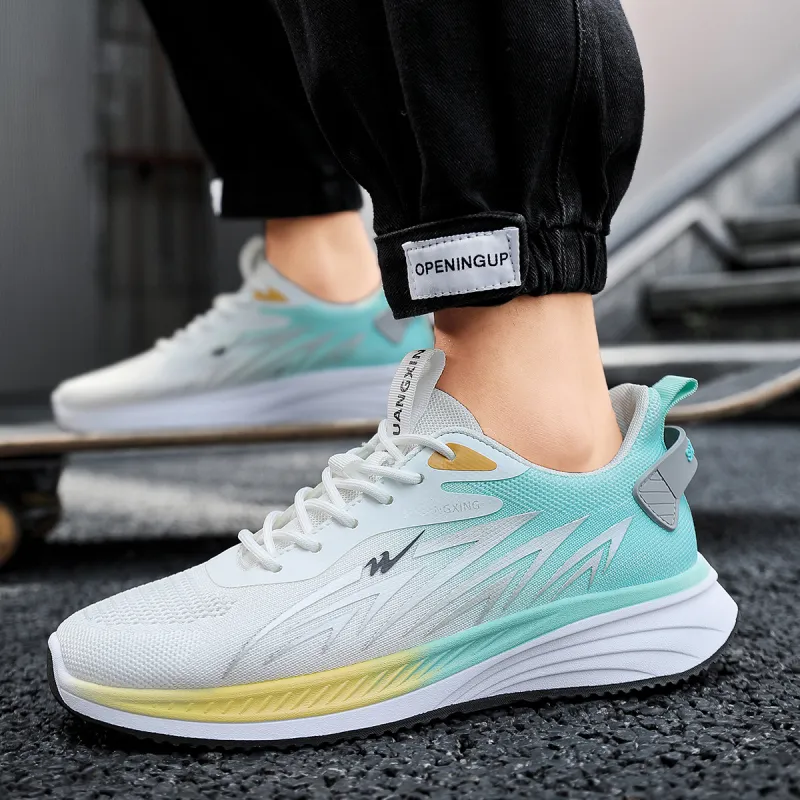 Binary Shock Absorbing, Non Slip, Wear Resistant, Breathable And Lightweight Low Top Running Shoes Men's White Green-7