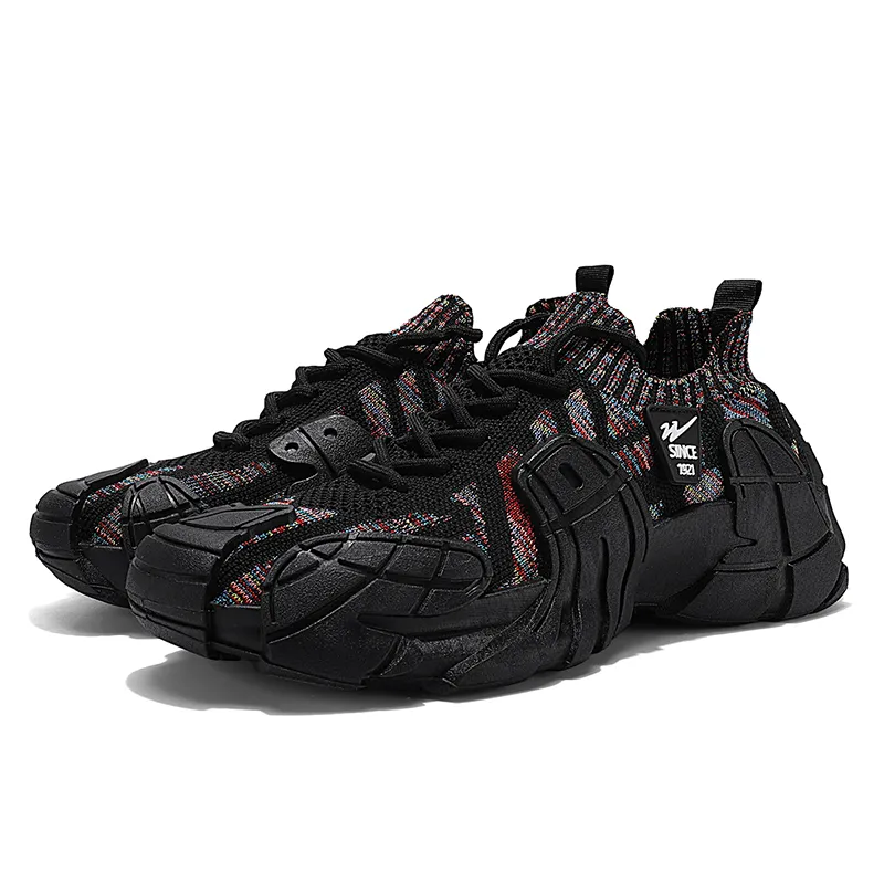 Binary Abrasion Resistant Slip Resistant Low Top Chunky Sneakers Men's Multicolor Black-5