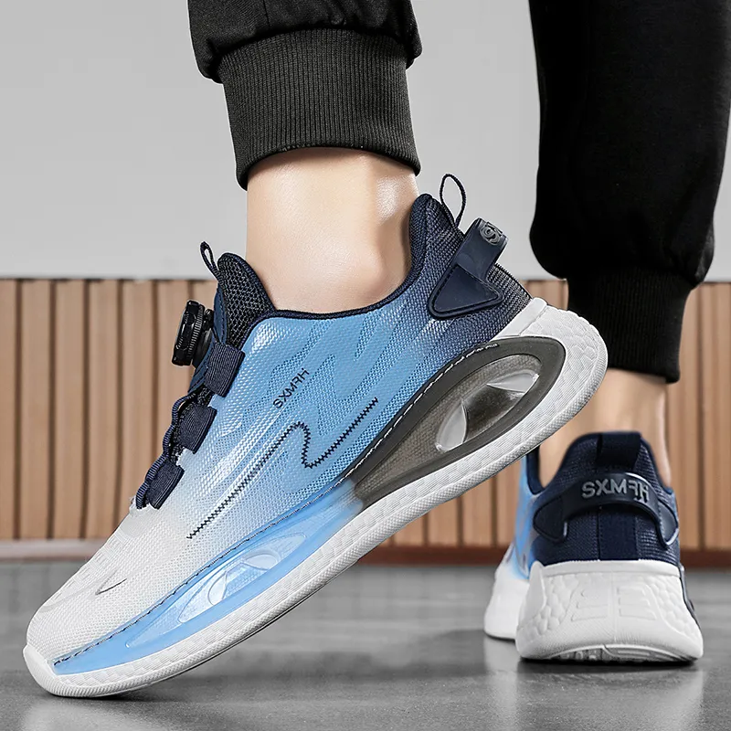 Binary Height Increasing Rebound Low Top Running Shoes Men's White Blue-9