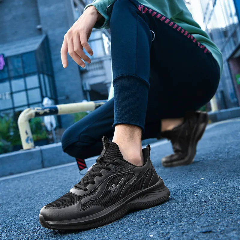 Binary Cushioning, Lightweight, Breathable, Slip Resistant Low Top Casual Running Shoes Men's Black-7