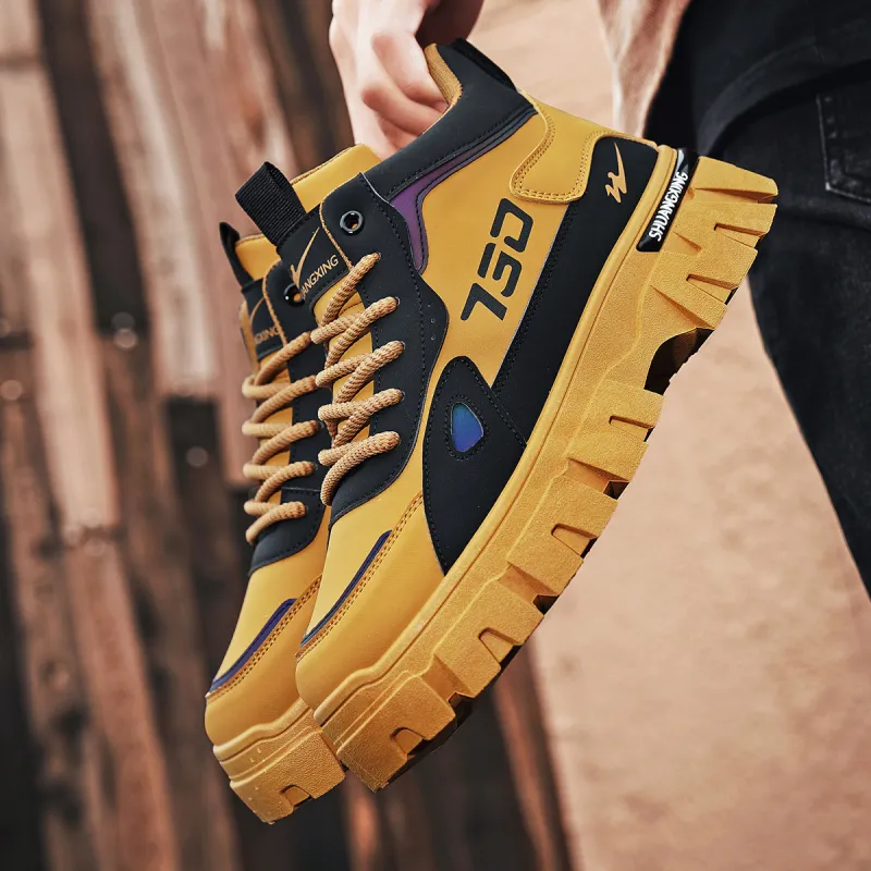 Binary Shock Absorbers With Slip Resistant And Abrasion Resistant Properties High Top Casual Shoes Men's Black Yellow-6
